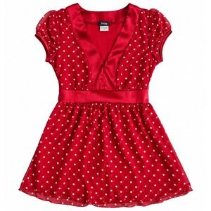 Vanity Y2K Red Polka Dot Babydoll Top Satin Trim V-Neck Empire Waist Small 5050